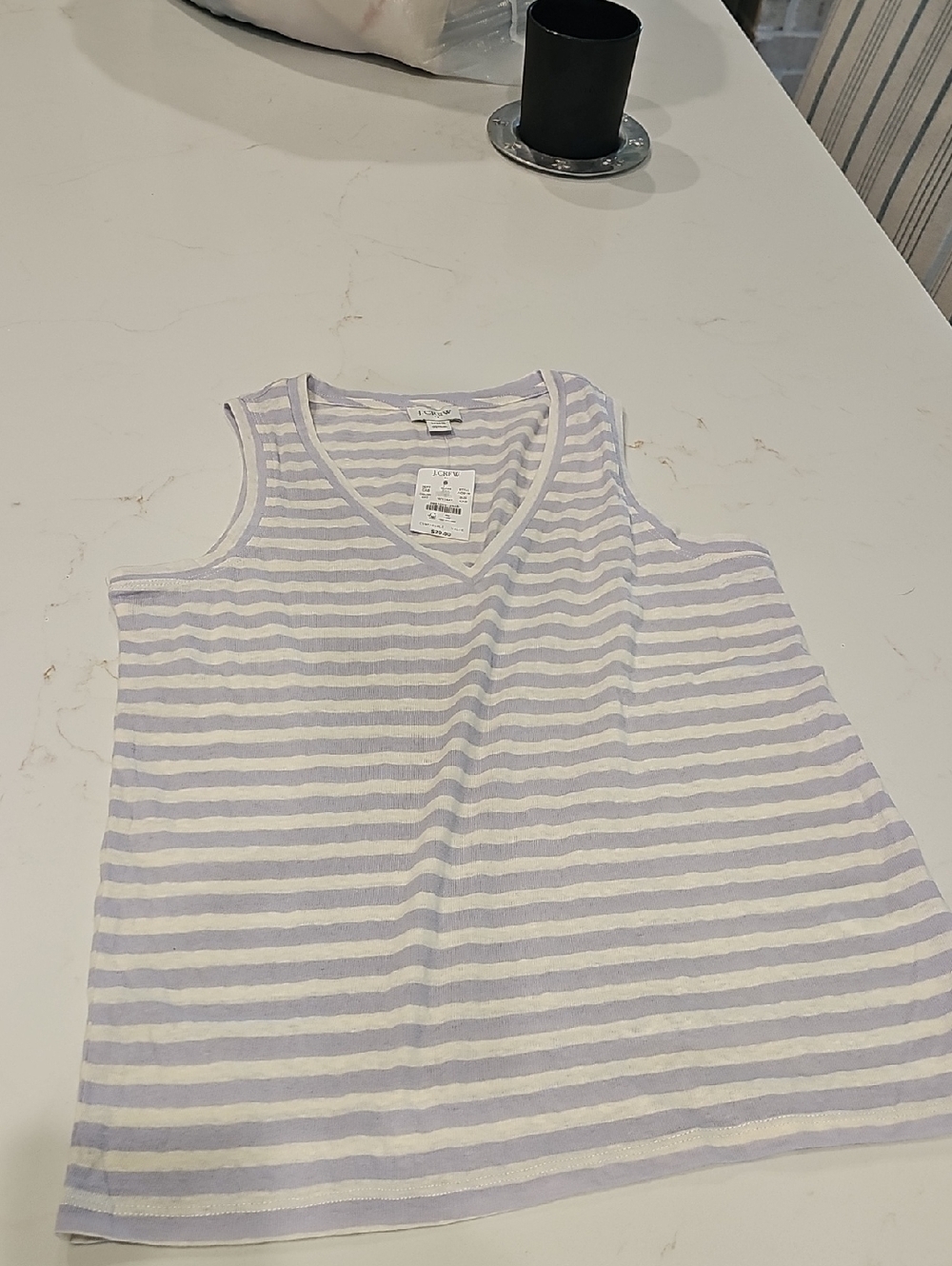J. Crew Lavender & White Striped V-Neck Tank